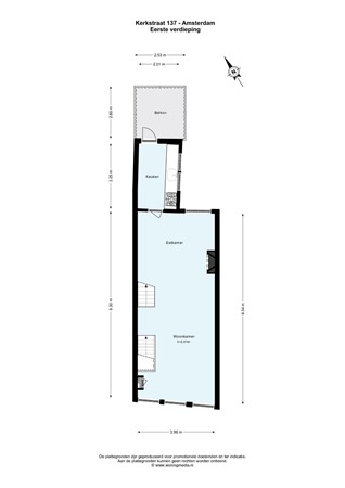 Plattegrond - Keizersgracht 584-586, 1017 EN Amsterdam - 223_222_Kerkstraat 137 - Amsterdam - Eerste verdieping - 2D .jpg